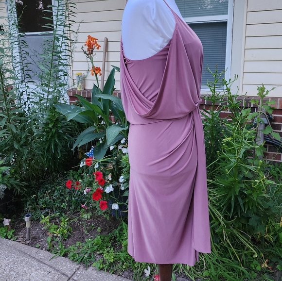 Misa Los Angeles Domino Midi Twist Knot Tie Dress Luxury Dusty Plum Pink Celeb - Picture 8 of 11